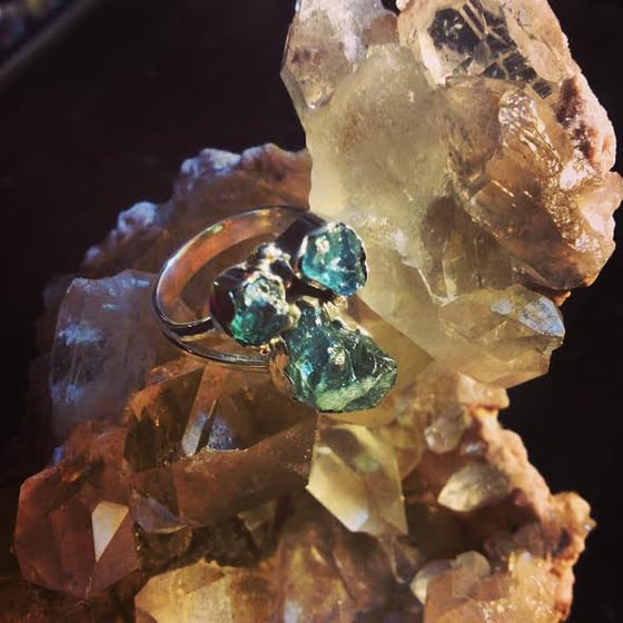 Image of Open to Flow in Courage <3 Rough Aquamarine and Sterling Silver size 7