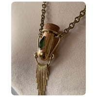 Image 3 of Fringed Solid Brass Tube Vessel - Faceted Green Serpentine 