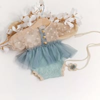 Image 1 of Newborn girls set with headband | Bessie | aquamarine green | beige