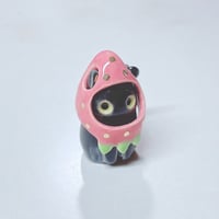 Image 4 of Black Cat With Strawberry Hat Ceramic Figurine 2