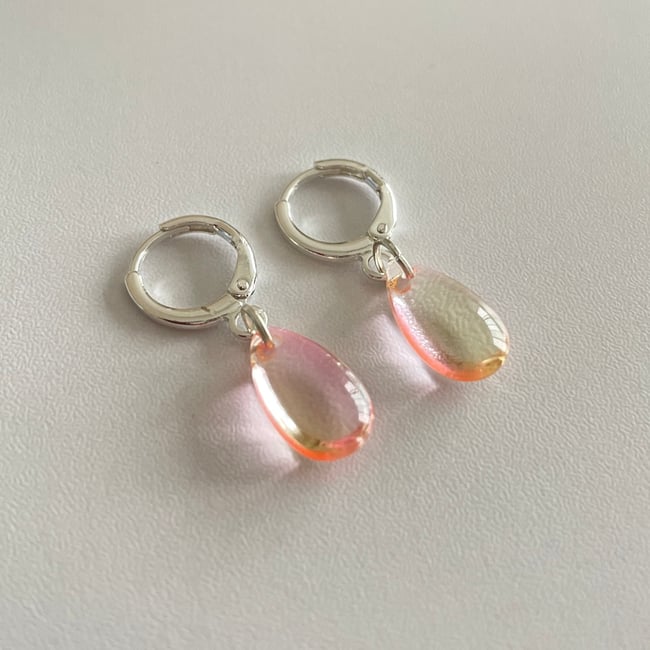 peachy long teardrop gem huggie hoop earrings