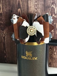 Image 1 of Western Themed Cow Print and Blue Jean Tumbler Straw Topper Bow