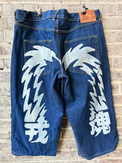 Image of VTG Early Y2K “EVISU” Oversized Jean Shorts, SIZE: 38