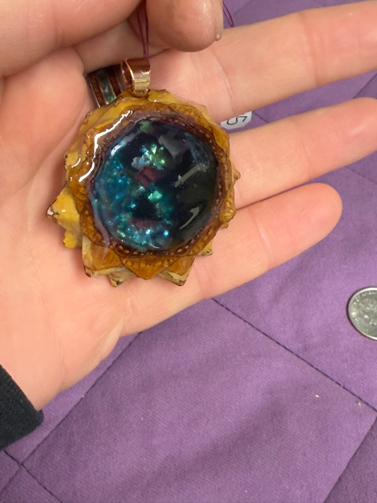 Image of Deep Blue Crystal Yin Yang Pinecone Charm | Handmade PNW Resin Jewelry | #121