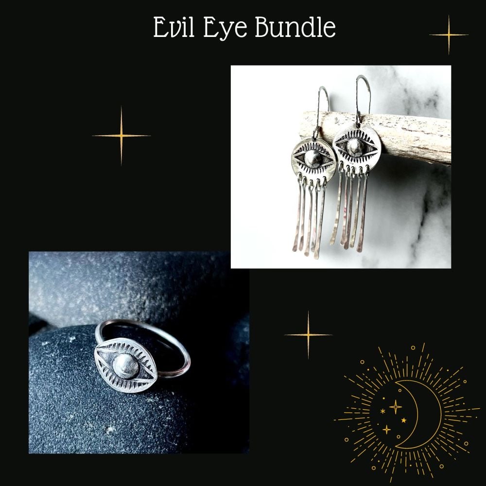 Image of Handmade Sterling Silver Evil Eye Earrings & Evil Eye Ring