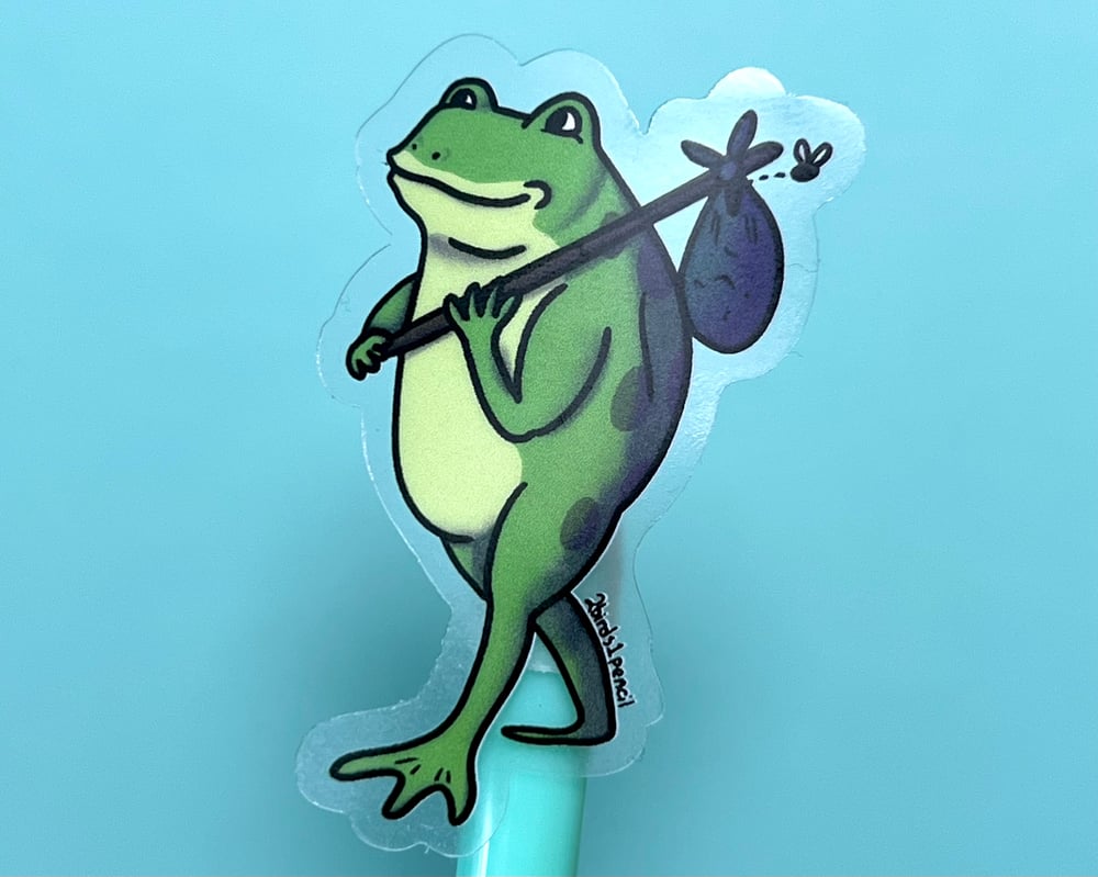 Image of Adventure frog clear vinyl mini sticker