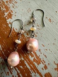 Image 16 of pinkish baroque pearl and opal earrings