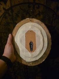 Image 7 of 2way- Black oval frame - bubble glass with preserved web, 1800s Bible page and crucifix 