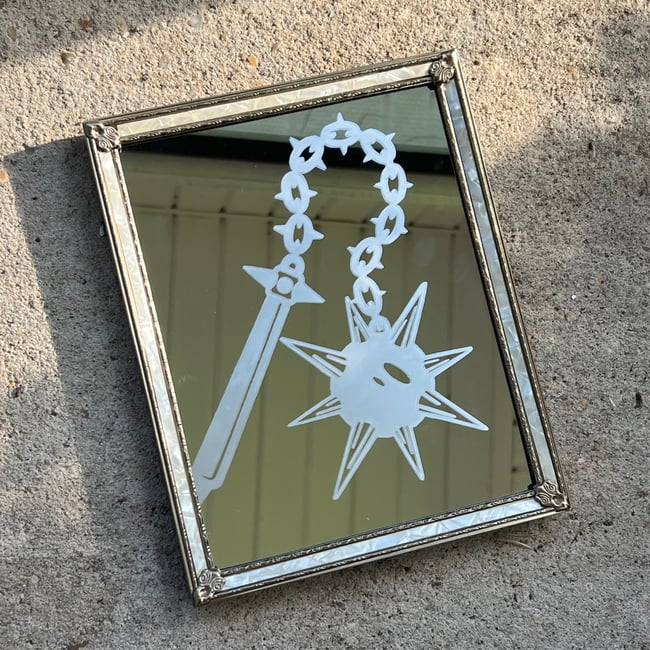  Flail Etched Framed Mirror 