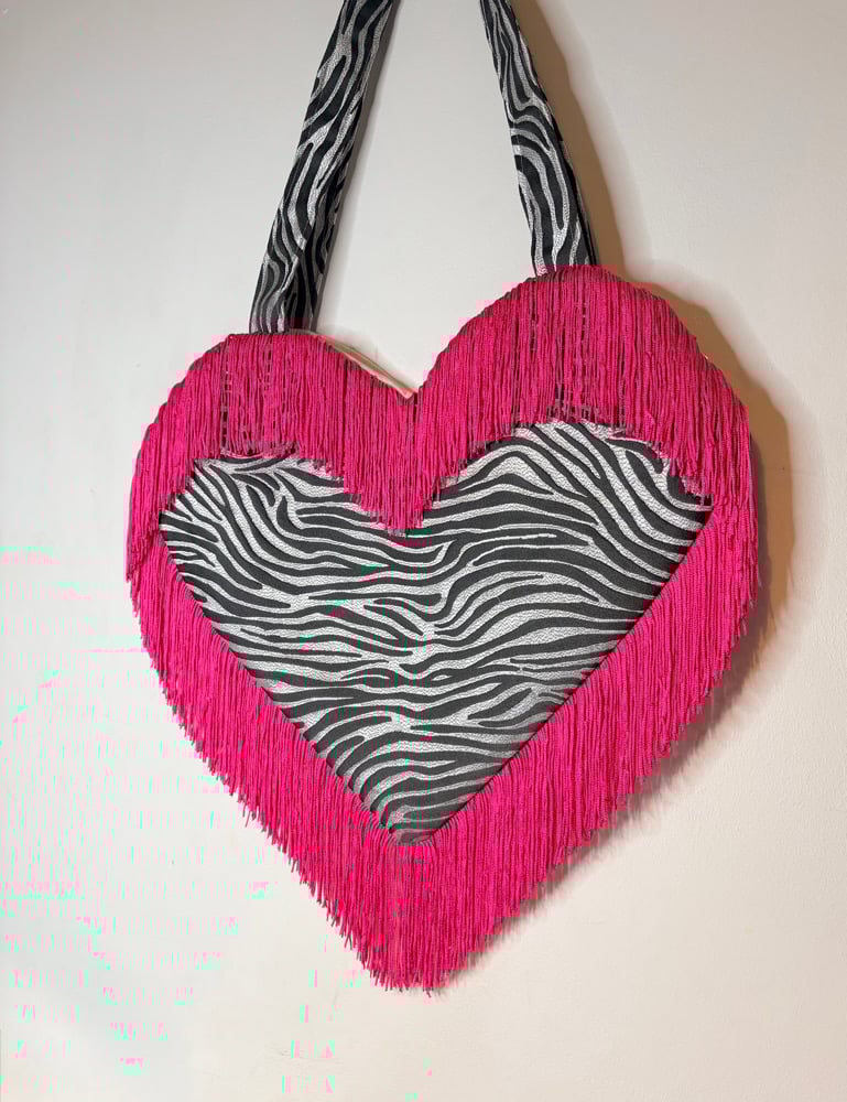 Image of The Wild Heart Fringe Tote – Hot Pink x Zebra