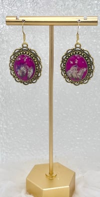 Image 2 of VINTAGE FUCHSIA FLORAL DANGLES