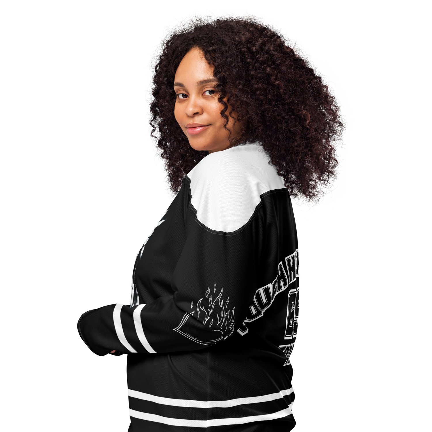 Image of Touch her and die trope Recycled hockey fan jersey