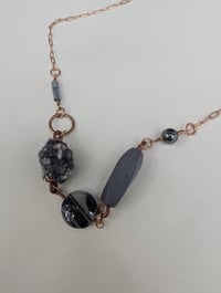 Image 3 of Snowflake Obsidian Semi Precious Stone & Handspun Bead Statement Necklace