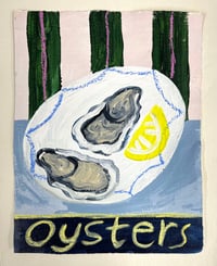 Oysters on green & pink stripes