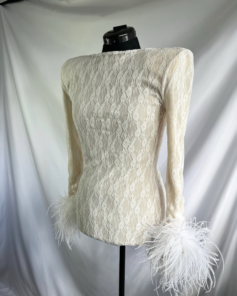 Image of Lily dress with ostrich feather cuffs 