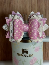 Image 1 of Spring Blossom Yellow & Pink Designer-Inspired Straw Topper Bow 