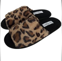 Image 3 of JESSICA SIMPSON leopard faux fur open toe slide slippers