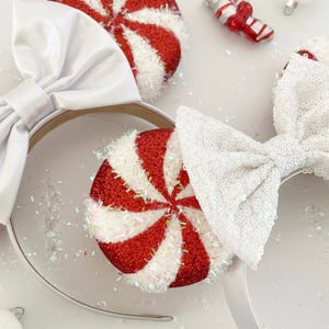 Image of Tinsel Peppermint Swirl Ears with White Bow 