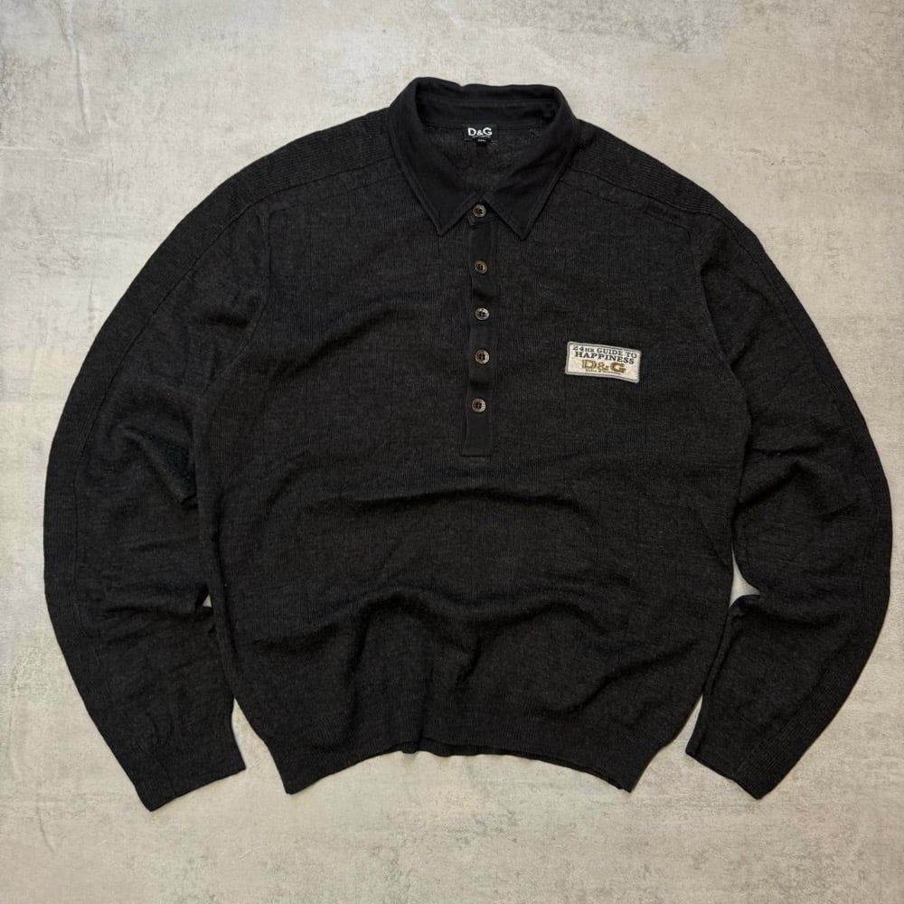 Image of Dolce & Gabbana Long Sleeve Knitted Polo, size medium