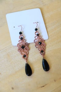 Image 1 of Copper + Onyx Woven Earrings