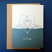 Image of Be My Swan Romantic Card Valentine's Anniversary in Blue