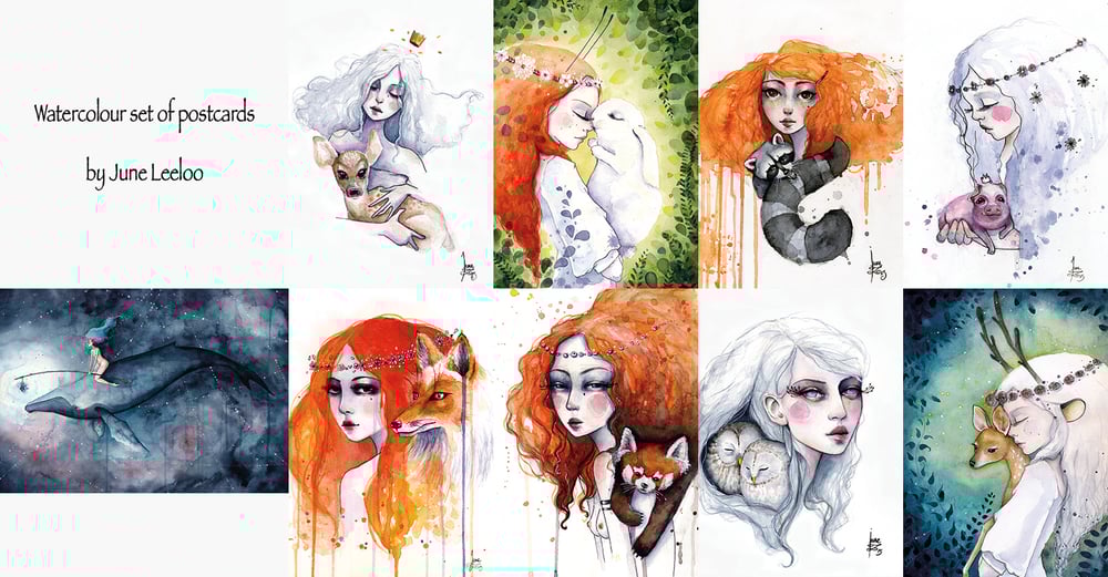 Watercolor postcards set / June Leeloo