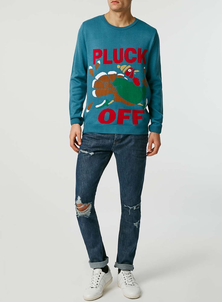 Image of Unisex 'Pluck Off' Knitted Christmas Jumper 