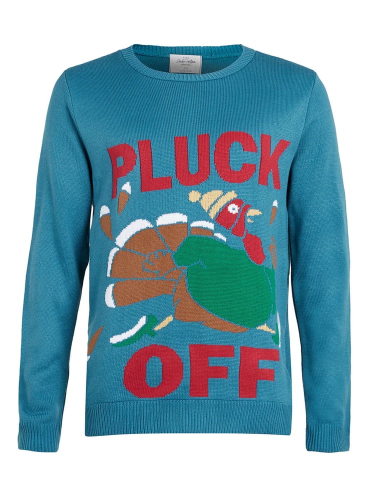 Image of Unisex 'Pluck Off' Knitted Christmas Jumper 