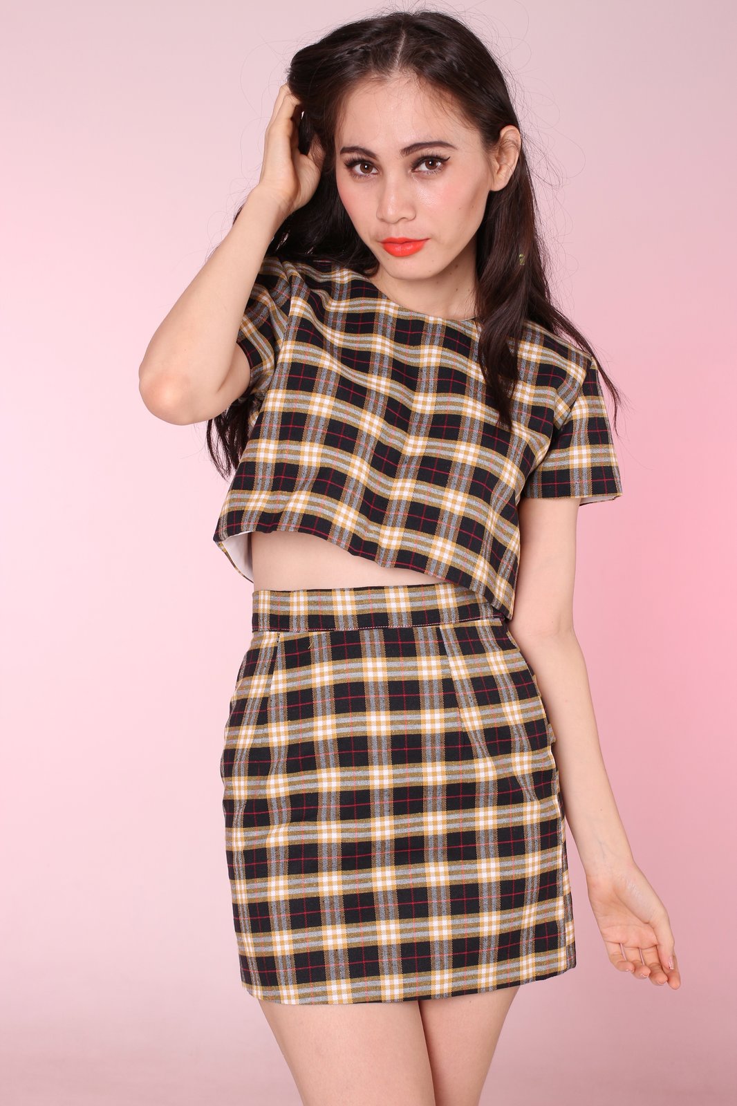 yellow plaid 2 piece set