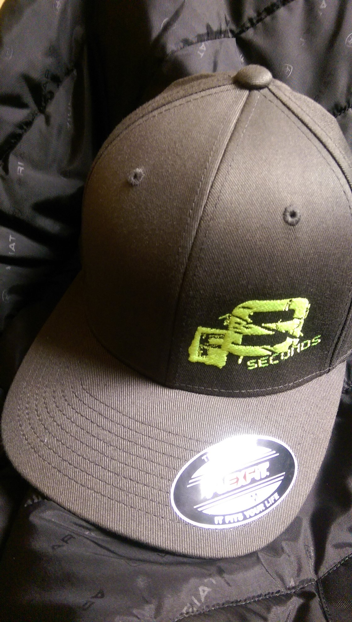 Image of F8seconds Lime Green logo on Charcoal Grey Fitted Hat w/ BRSOB