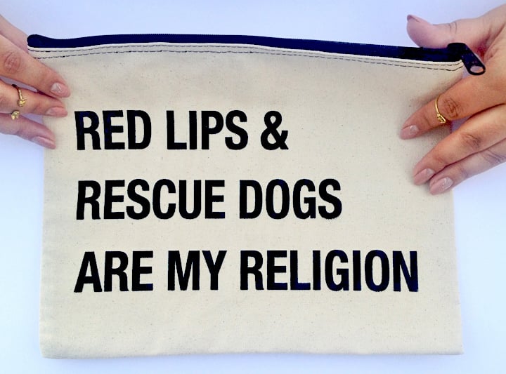 Image of Red Lips & Rescue Dogs are my religion makeup bag collab with The Little Foxes