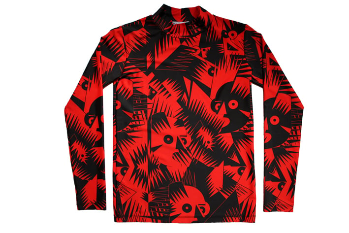 Image of Camiseta lycra estampada rojo y negro FUTURO. FUTURO print t-shirt.