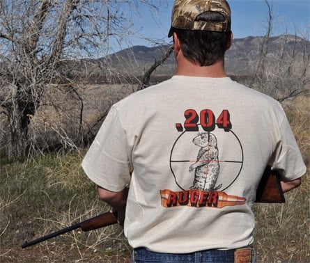 Image of .204 Ruger Caliber T-Shirt - A Prairie Dog in the Crosshairs