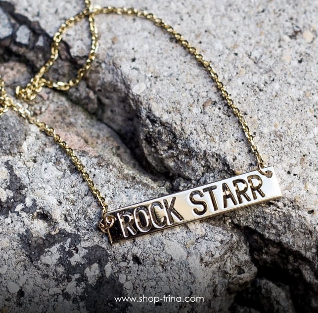 Image of 14 KT Gold Rock Starr Name Plate Chain