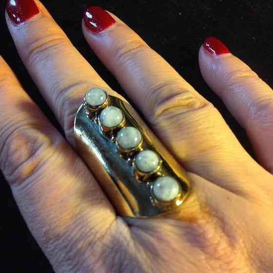 Image of Bring out the Inner Truth of your Goddess~Moonstone and Brass knuckle ring