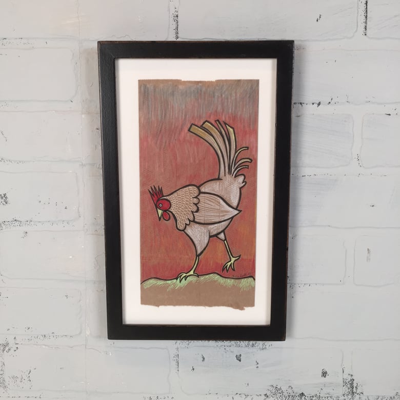 Image of "CLUCKITY CLUCK" ONE OF A KIND FRAMED LUNCH BAG ART