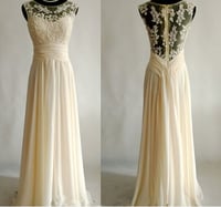 Image 1 of  Elegant Handmade Chiffon Floor Length Lace Applique Prom Dress , Prom Dresses, Evening Dresses