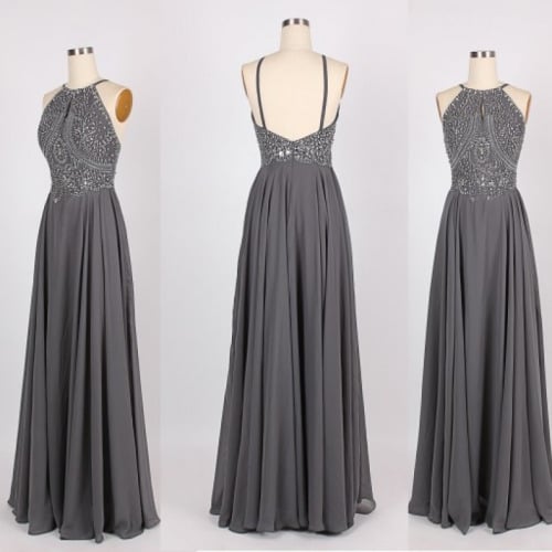 Gorgeous Grey Straps Beaded Prom Dresses 2017, Prom Dresses, Evening Gowns 2016