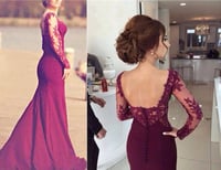 Image 1 of Beautiful Handmade Burgundy Mermaid Lace Prom Gowns 2017, Evening Dresses, Burgundy Formal Gowns