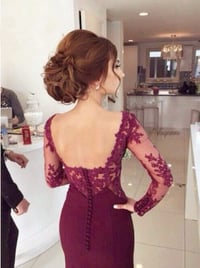 Image 2 of Beautiful Handmade Burgundy Mermaid Lace Prom Gowns 2017, Evening Dresses, Burgundy Formal Gowns