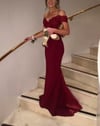 Amazing Off Shoulder Burgundy Mermaid Lace Prom Dresses , Mermaid Evening Dresses