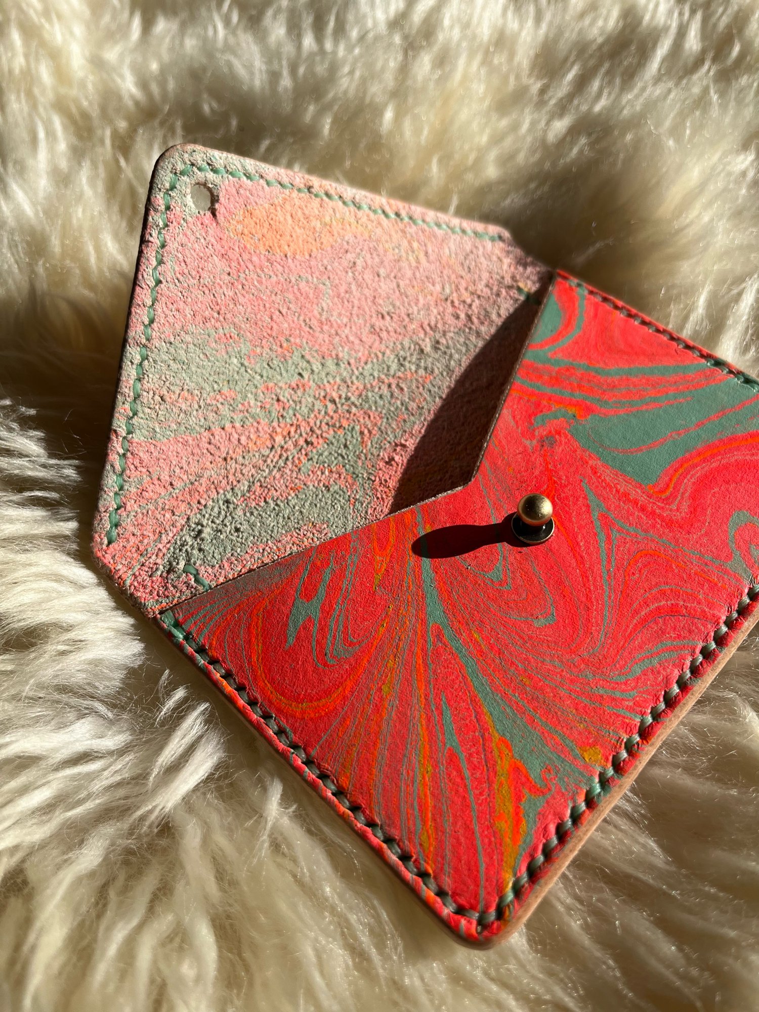 Image of Fluorescent Orange Marbled Envelope Wallet 