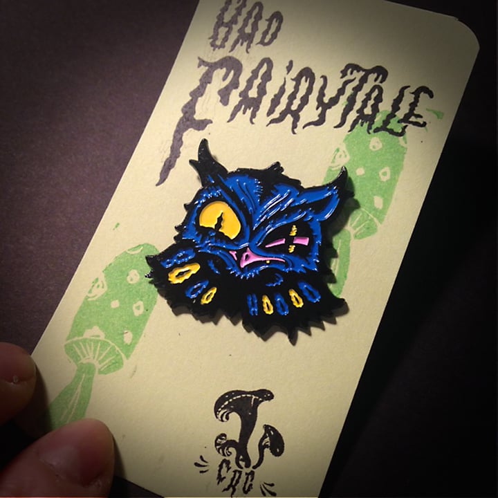 Image of "Bad Fairytale" Scowly Owl Enamel Pin