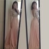 Pretty Handmade Backless 3/4 Sleeve Pink Applique Long Prom Dresses, Pink Formal Gowns