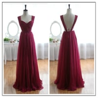 Image 2 of Charming Burgundy Chiffon Backless Prom Dresses , Burgundy Prom Dresses, Evening Dresses