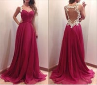 Image 1 of Sexy and Pretty Burgundy Lace Applique Prom Dresses 2017, Burgundy Formal Gowns 2017