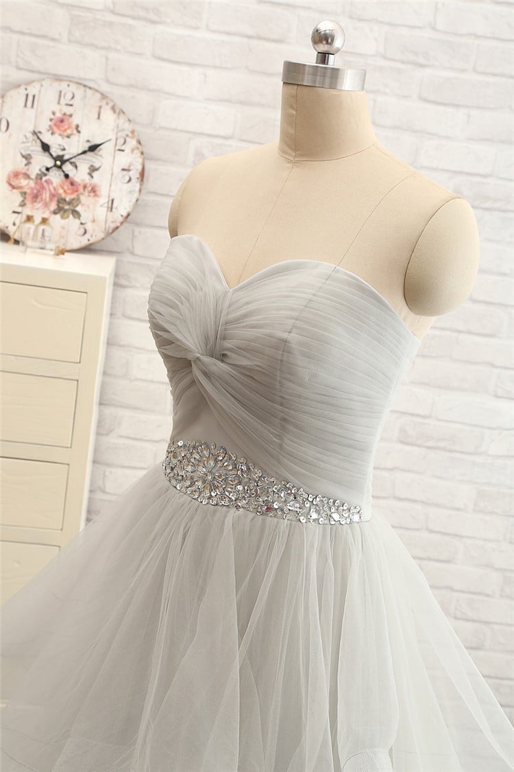  Custom Handmade Grey Tulle Lace-Up Prom Dresses 2016, Evening Gown 2016