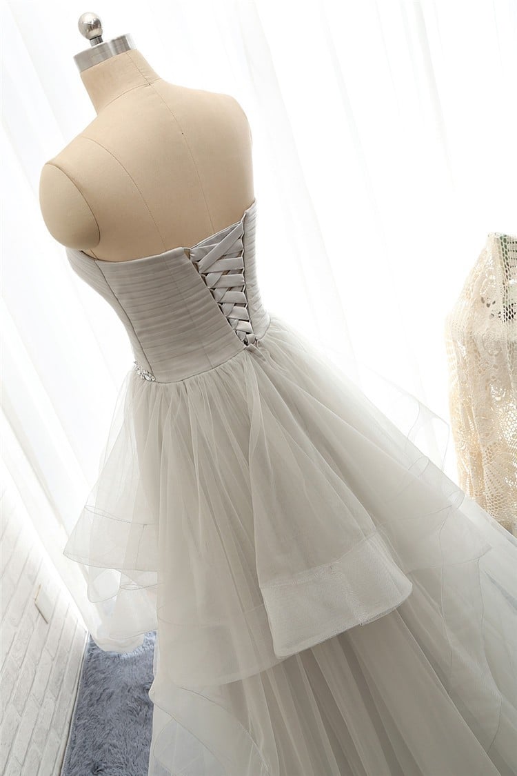  Custom Handmade Grey Tulle Lace-Up Prom Dresses 2016, Evening Gown 2016