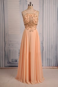 Image 1 of Pretty Peach Pink Spaghetti Straps Prom Dresses , Prom Gowns, Evening Dresses