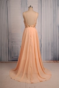 Image 2 of Pretty Peach Pink Spaghetti Straps Prom Dresses , Prom Gowns, Evening Dresses